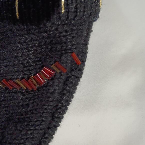 Ugly Christmas Sweater Vest Large Poinsettias Beaded Ornaments Kim Rogers Black - Picture 10 of 15